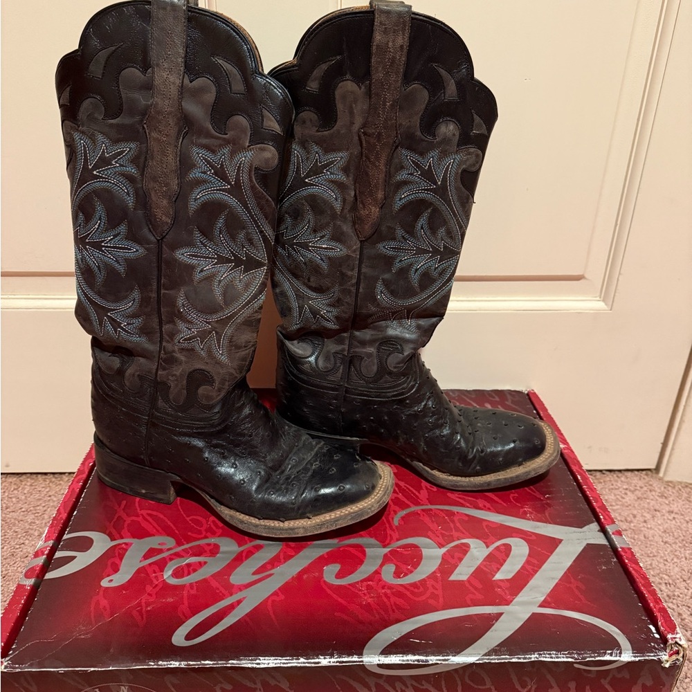 Lunchese Black Full Quill Ostrich Women’s Western Boots 8B